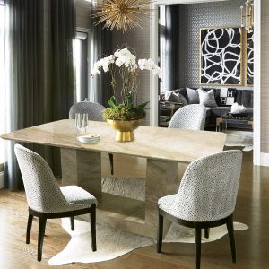 Dyno Beige Rectangle Full Marble Dining Table